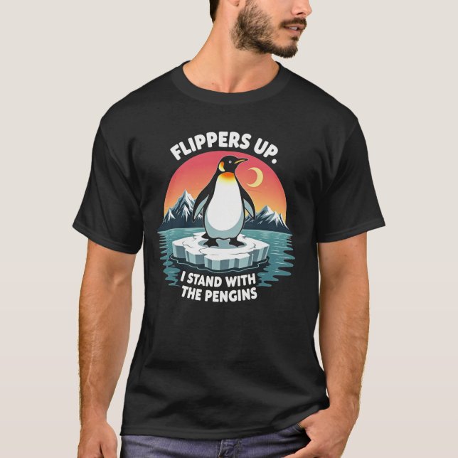 Simflikar Upp Jag Står Med Pingvinerna T Shirt (Framsida)