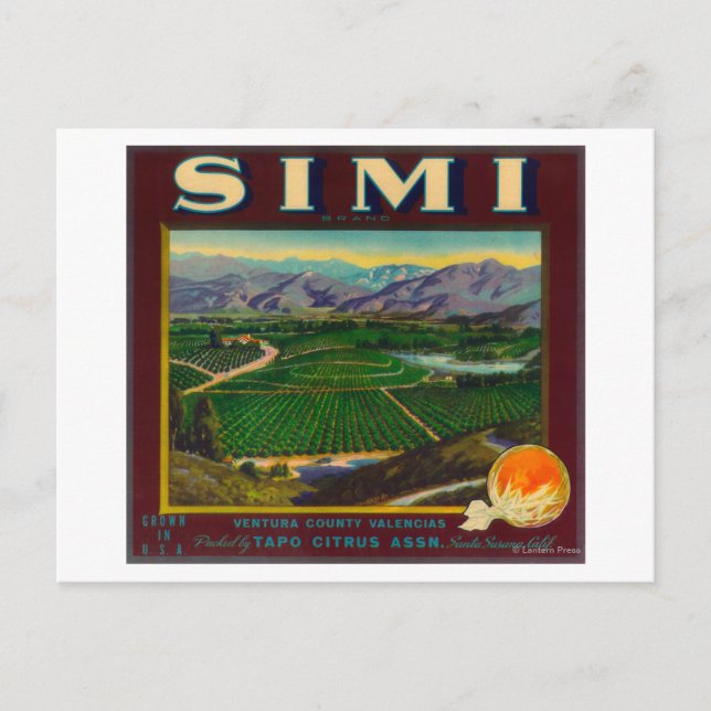 Simi Orange LabelSanta Susana, CA Helg Vykort (Framsida)
