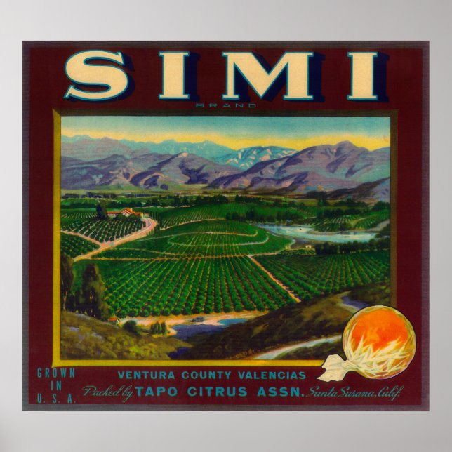 Simi Orange LabelSanta Susana, CA Poster (Framsidan)