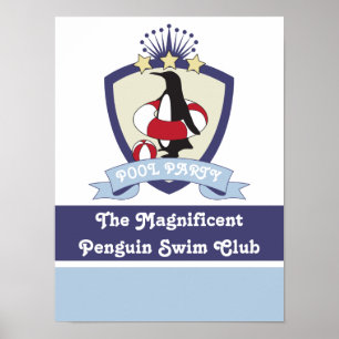 Simklubb emblem söt pingvin barn pool fest poster