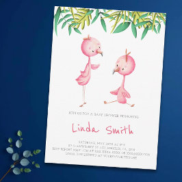 Simla Tropical Flamingo Twillingars Baby Shower Inbjudningar