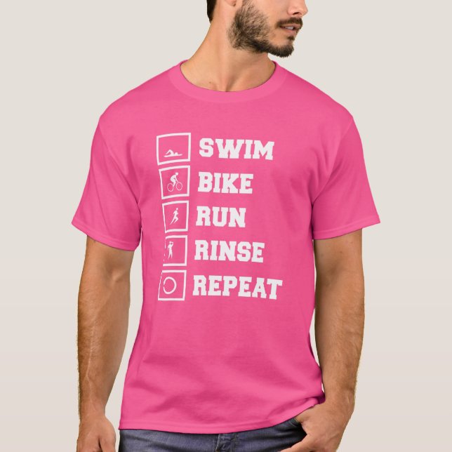 Simma Bike Springa Rinse Repeat Triathlon Triathle T Shirt (Framsida)