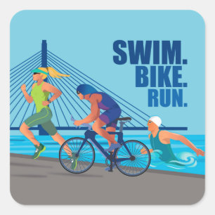 SIMMA. BIKE. SPRINGA. Triathlon inspirerad Fyrkantigt Klistermärke