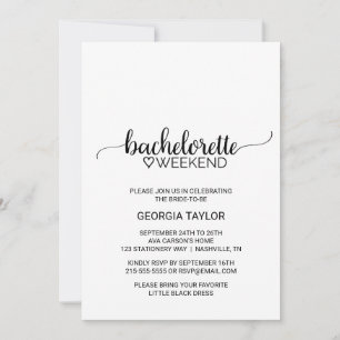 Simma Black Calligraphy Bachelorette Helg Inbjudningar