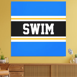 SIMMA Bod Bright Blue Black White Gult Rand Canvastryck