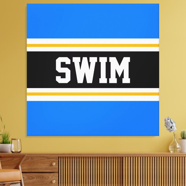 SIMMA Bod Bright Blue Black White Gult Rand Canvastryck (Insitu (Vardagsrum))