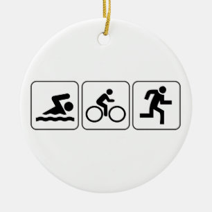 Simma cykel, springa - Triathlon Julgransprydnad Keramik