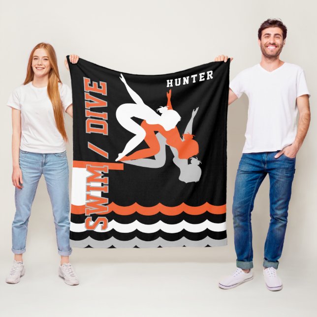 Simma Dive Team - Orange och svart Fleecefilt (På plats)