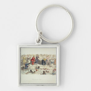 Simma för damer, 1844 (lithoen) fyrkantig silverfärgad nyckelring