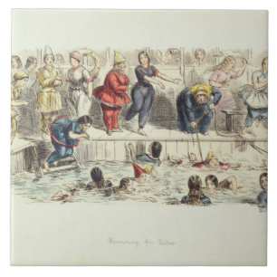 Simma för damer, 1844 (lithoen) kakelplatta