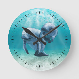 Simma för två Manatees Rund Klocka