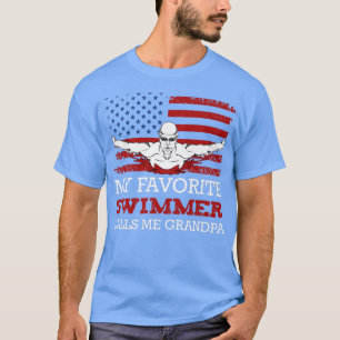Simma Grandpa Fars dag Amerika USA Swimmer Flagga T Shirt