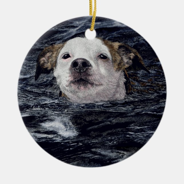Simma hundprydnaden - "beslutsamhet ", julgransprydnad keramik (Framsidan)