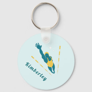 Simma Illustration Swimming-anpassade namnportar Nyckelring