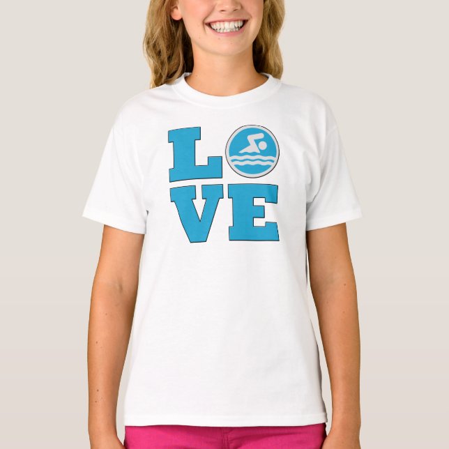Simma KÄRLEK tävlingssimmer eller simning och dykn Tee Shirt (Framsida)