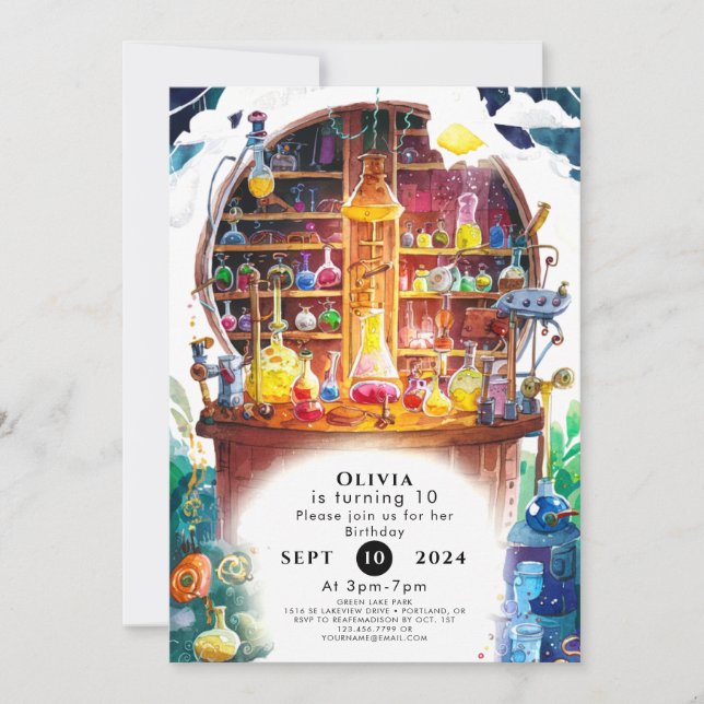 Simma Kids Magic Scientist Birthday Inbjudningar (Framsida)