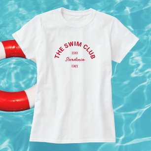 Simma Klubb Anpassningsbar Röd Vapensköld Swimmens T Shirt