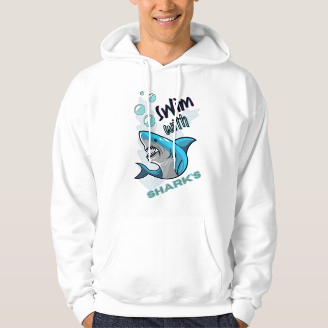 simma med hajar hoodie (Framsida)