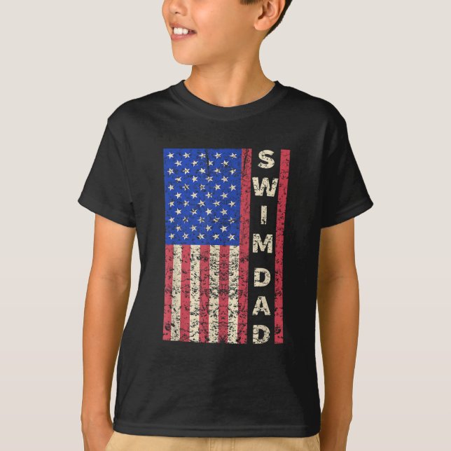 Simma Pappa American Flagga Swimmer Fars dag Gift T Shirt (Framsida)