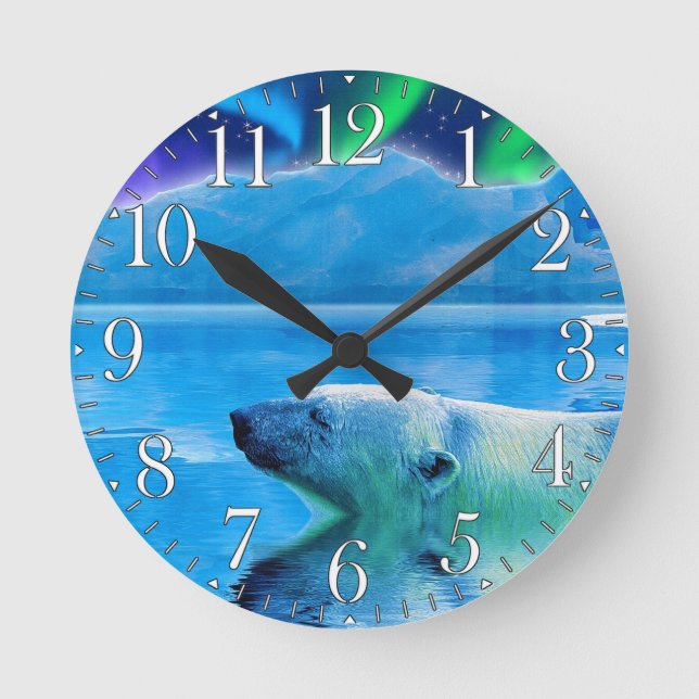 Simma Polar Bear & Aurora Art Clock Rund Klocka (Framsida)