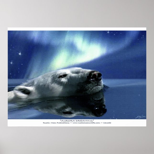 Simma Polar Bear & Aurora Poster Skriv ut (Framsidan)
