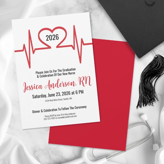 Simma sjuksköterskeskolan Studenten Inbjudningar (Simple Heart Medical Nursing School Graduation Invitation)