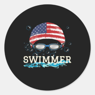 Simma Swimmer Swimming Sports USA flagga Cap Runt Klistermärke