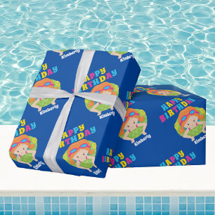 Simma Team Girl Cute Rödhårig Kids Bassäng Birthda Presentpapper