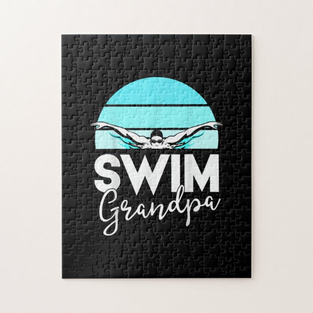 Simma Team Grandpa Pappa Swimming Meet Swimmer Gif Pussel (Vertikal)