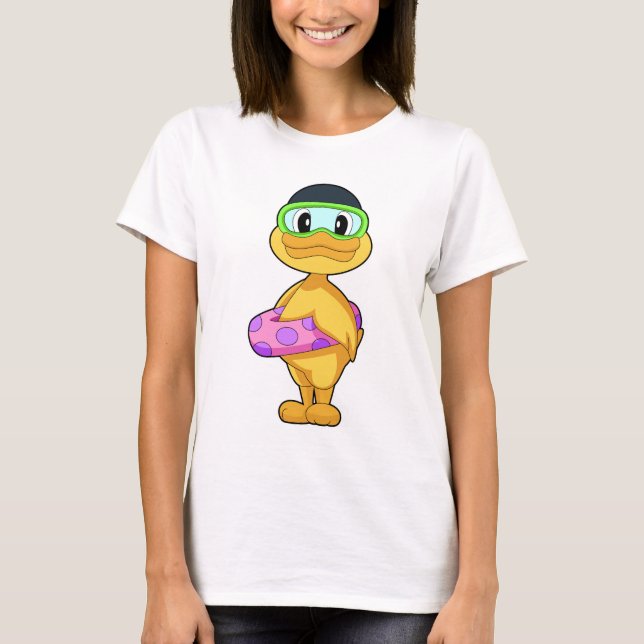 Simmande anka Uppblåsbar flotte Sommar T Shirt (Framsida)