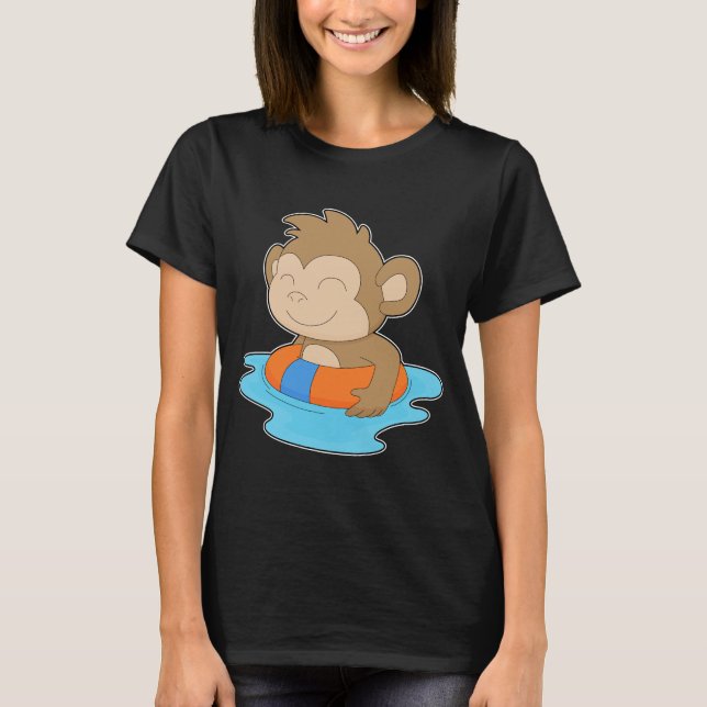 Simmande apa Uppblåsbar flotte Sommar T Shirt (Framsida)