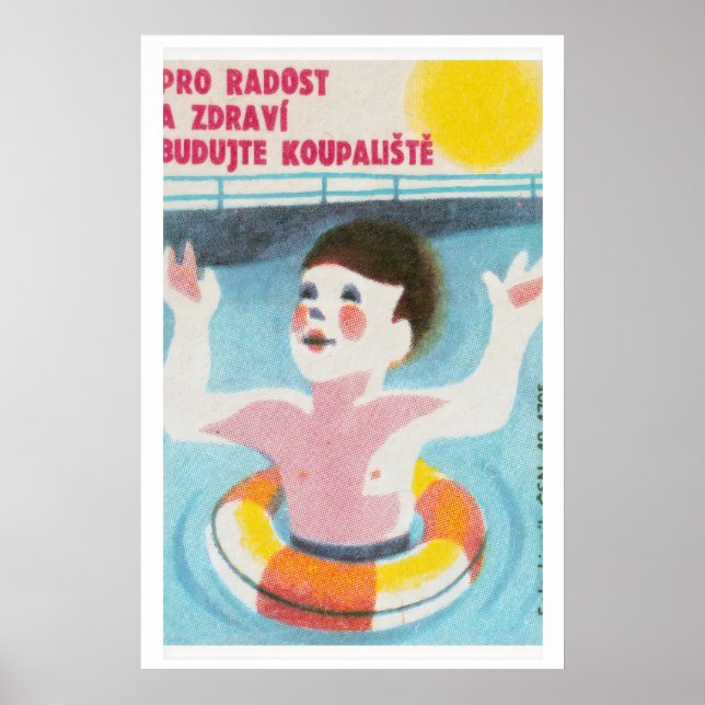 Simmande barn Matchbox konsttryck, tjeckiskt vinta Poster (Framsidan)