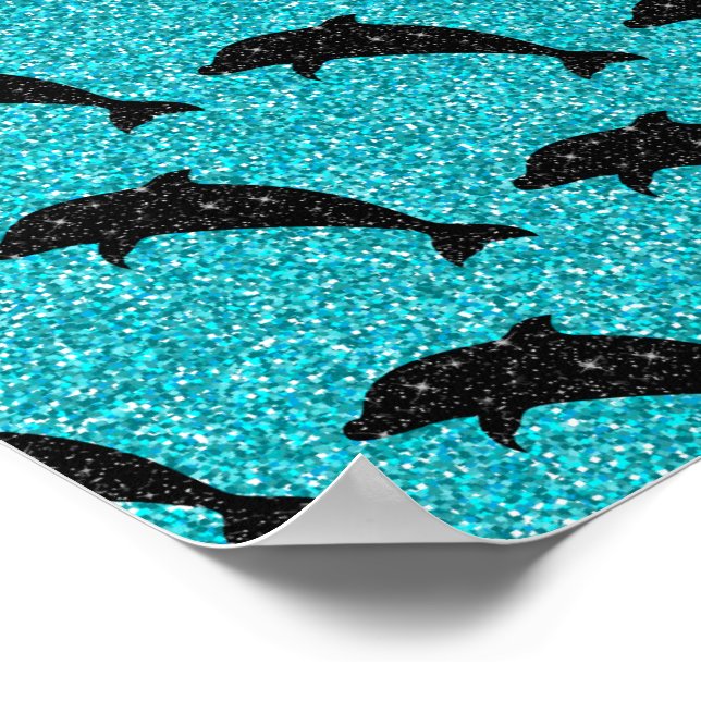 Simmande delfin svart glitter havsdjur poster (Hörn)