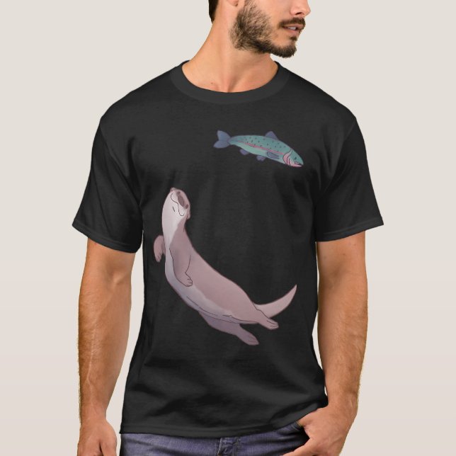 Simmande floderutter och forelldesign t shirt (Framsida)