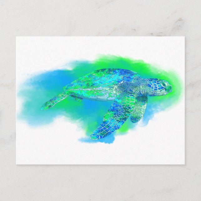 Simmande havssköldpadda vykort (Framsida)