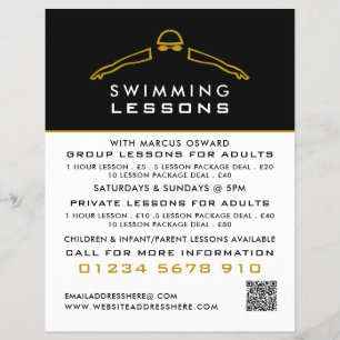 simmande ikon i guld, simmande Lesson-reklam Reklamblad