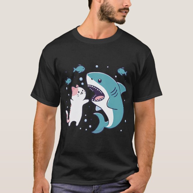 Simmande katt hajar t shirt (Framsida)