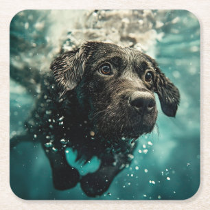Simmande Labrador-valp Undervattensdesign Underlägg Papper Kvadrat