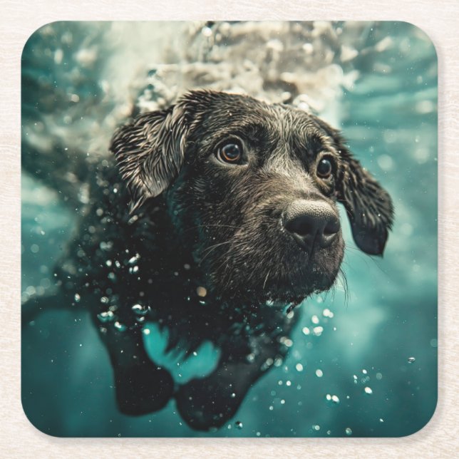 Simmande Labrador-valp Undervattensdesign Underlägg Papper Kvadrat (Framsidan)