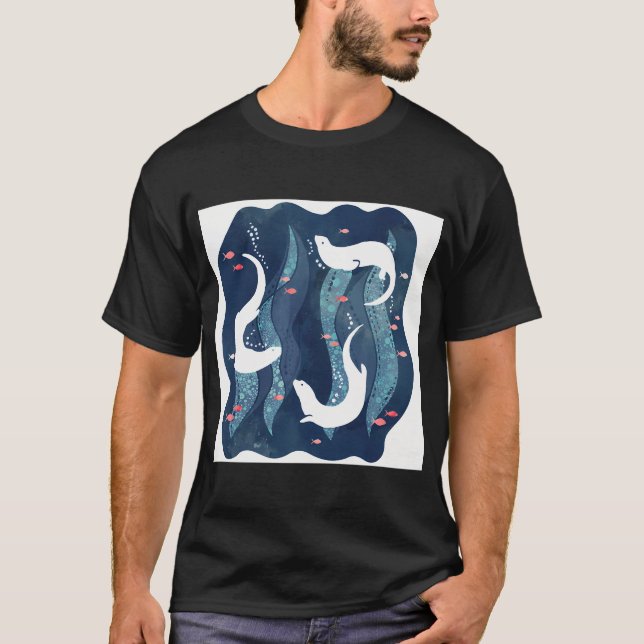 Simmande utter på marinblå t shirt (Framsida)