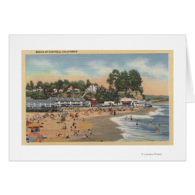 Simmare och solbadare på stranden hälsningskort (Framsidan Horizontal)