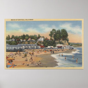Simmare & Sunbathers på stranden Poster