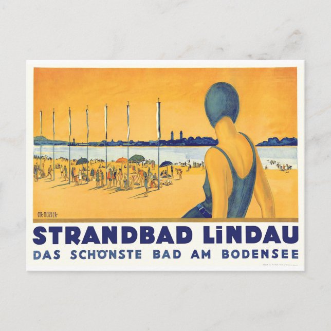 Simmarflicka vid Strandbad Lindau Bodensee, Tyskla Vykort (Framsida)