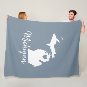 Simme Blue Michigan Home State Karta Fleecefilt