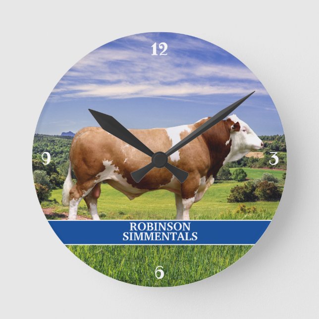 Simmental Bull in Pasture Rund Klocka (Framsida)