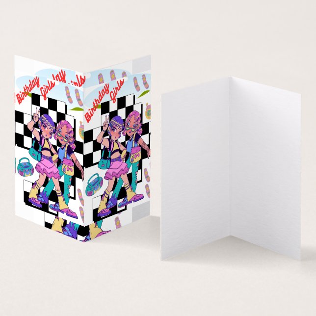 Simmi mode-födelsedagskalkens flickor är inspelade kort (In- och utsida)