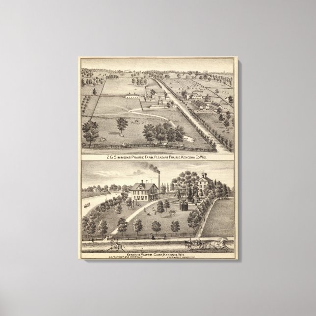 Simmon's Prairie Farm, Kenosha Vatten Cure Canvastryck (Framsida)