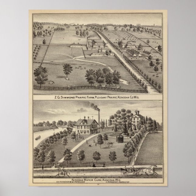 Simmon's Prairie Farm, Kenosha Vatten Cure Poster (Framsidan)