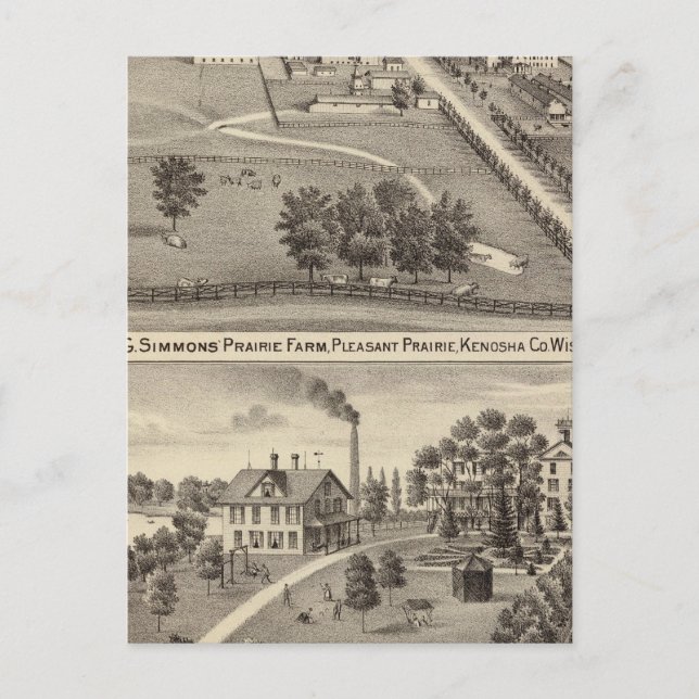 Simmon's Prairie Farm, Kenosha Vatten Cure Vykort (Framsida)