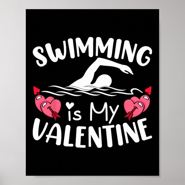 Simning Är Min Valentin Pojkar Flickor Sport Valen Poster (Framsidan)